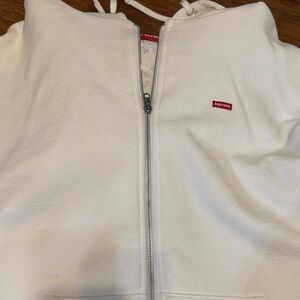 Supreme Off-White Hoodie with Red Logo